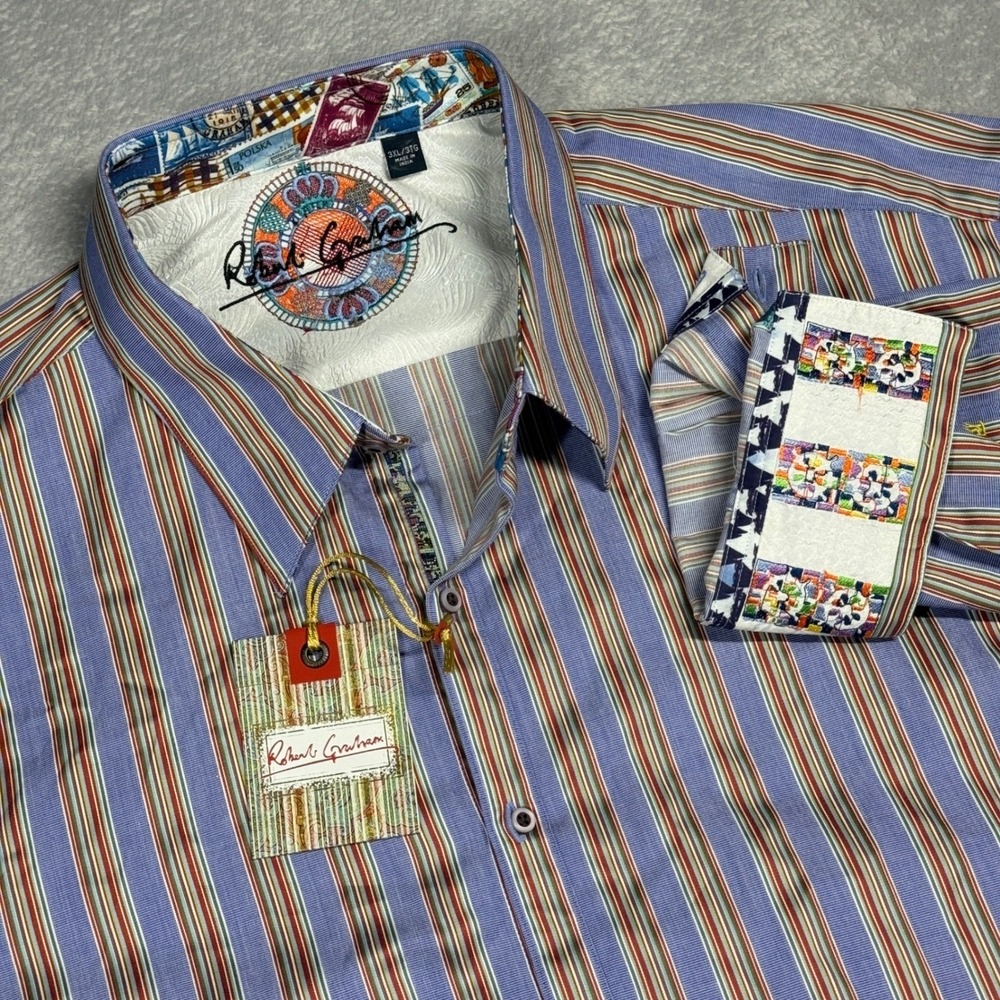Robert Graham Button Down Mens 3XL Blue Striped Long Sleeve Classic Fit NWT‎